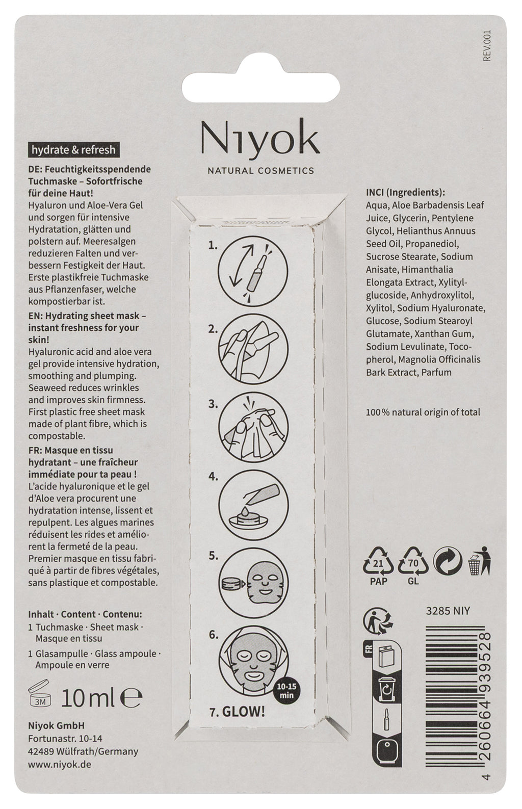 Niyok sheet mask Hydrate & refresh 10.00 Milliliter