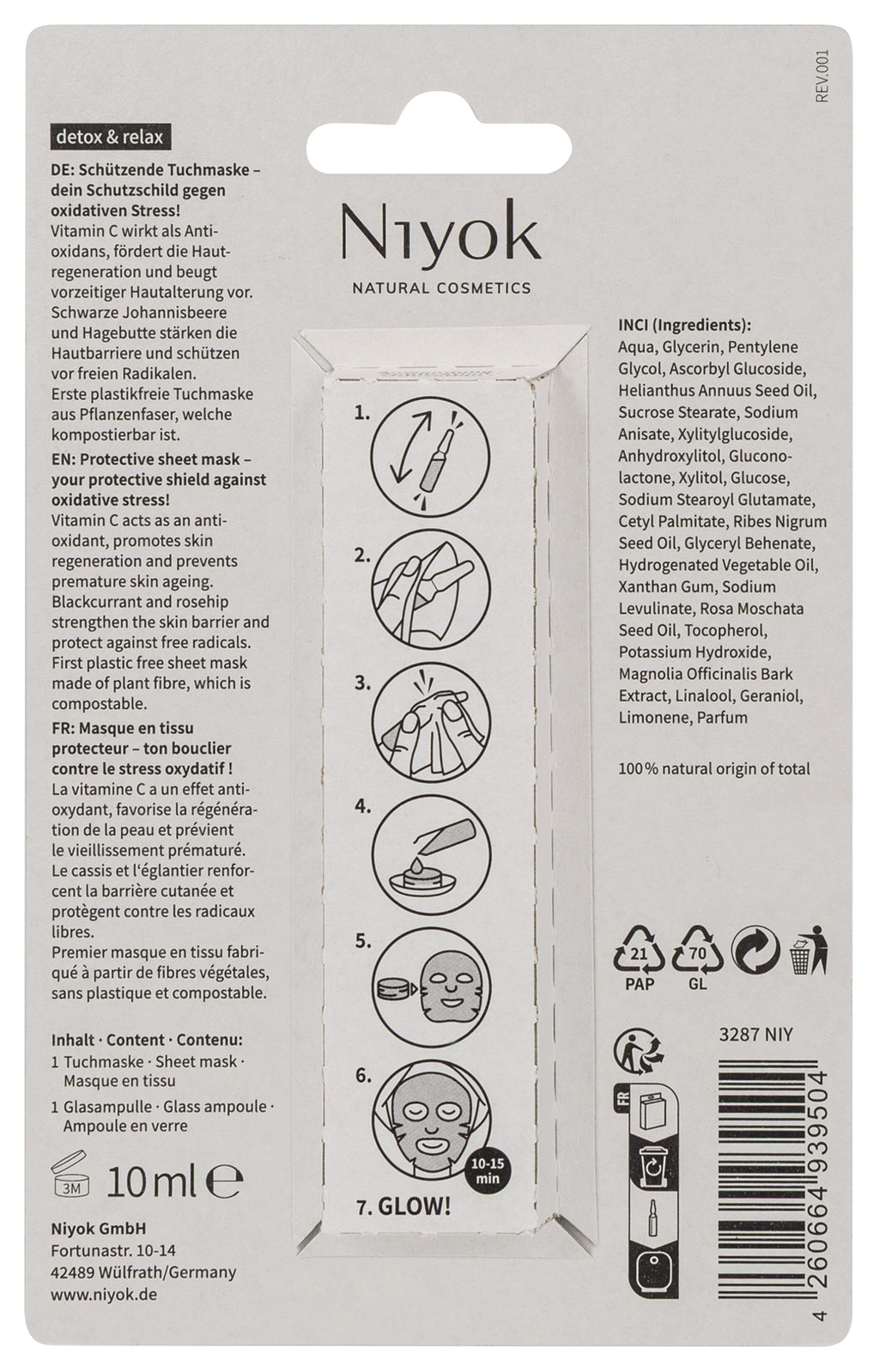 Niyok sheet mask Detox & Relax 10.00 Milliliter