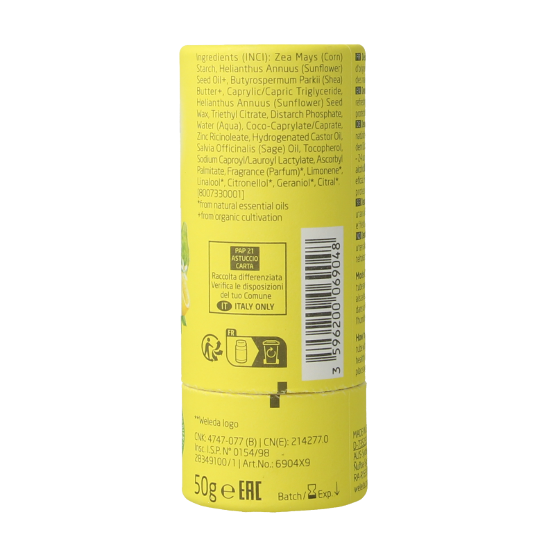 Weleda Deodorant stick citrus + bergamot 24U 50 Gram