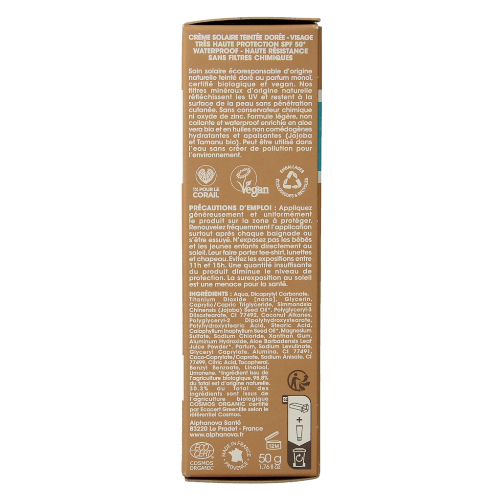 Alphanova Sun Sun bio tinted sunscreen cream golden SPF50+ 50.00 Gram