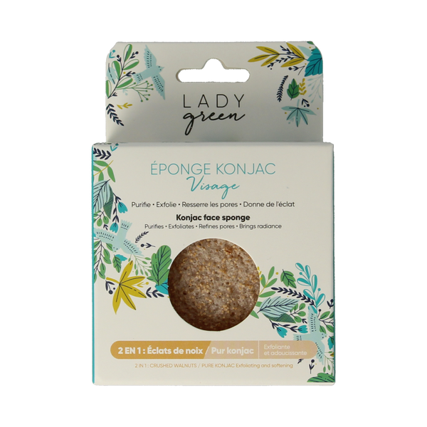Lady Green Konjac gezichtsspons crushed walnut 1.00 Stuks