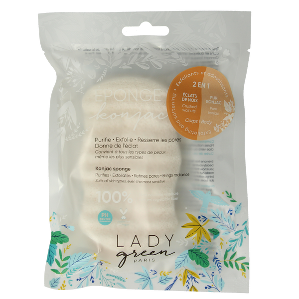 Lady Green Konjac lichaamsspons crushed walnut 1.00 Stuks