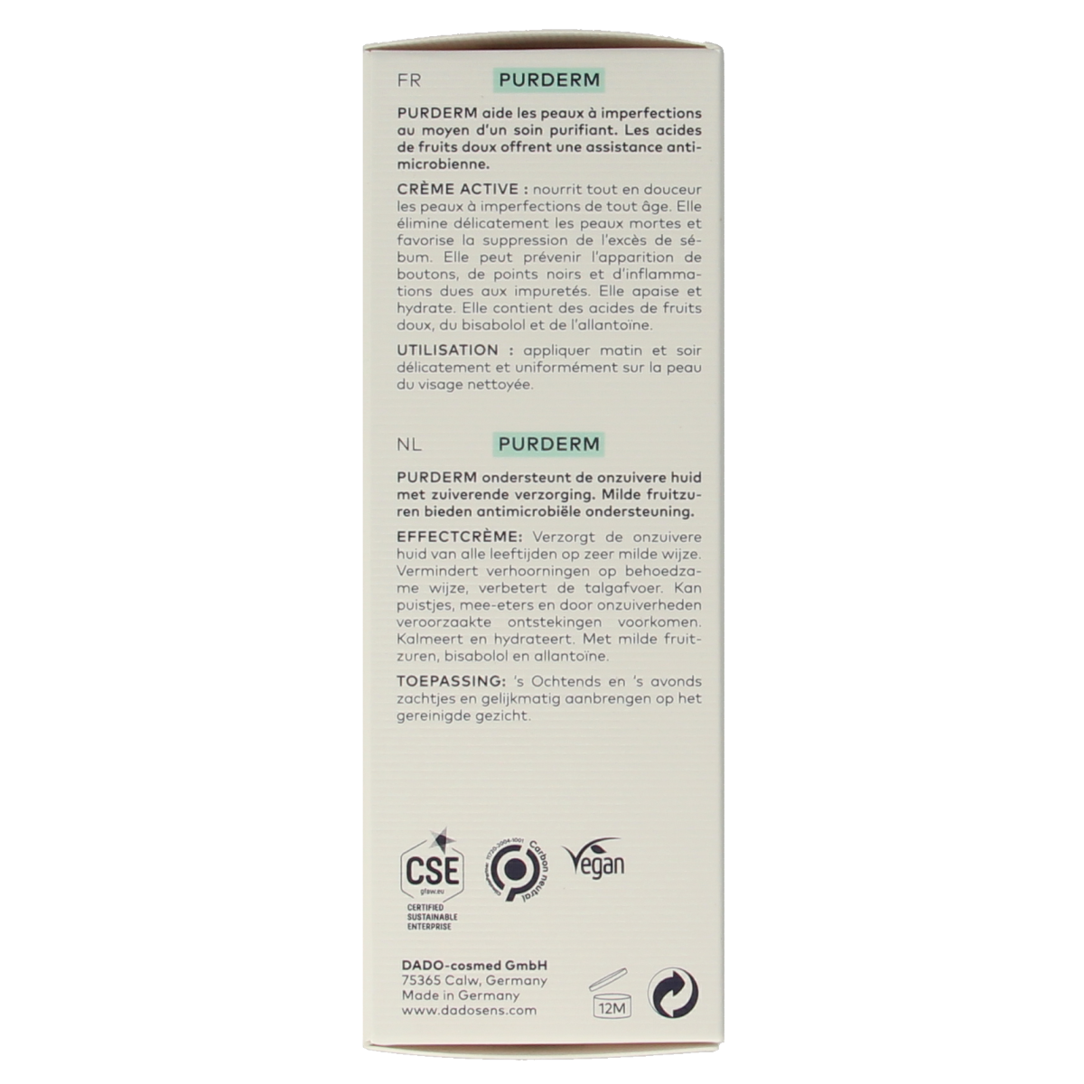Dado Sens Purderm normalizing cream bio 50.00 Milliliter
