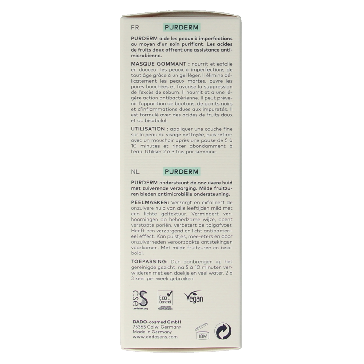 Dado Sens Purderm cleansing mask bio 50.00 Milliliter
