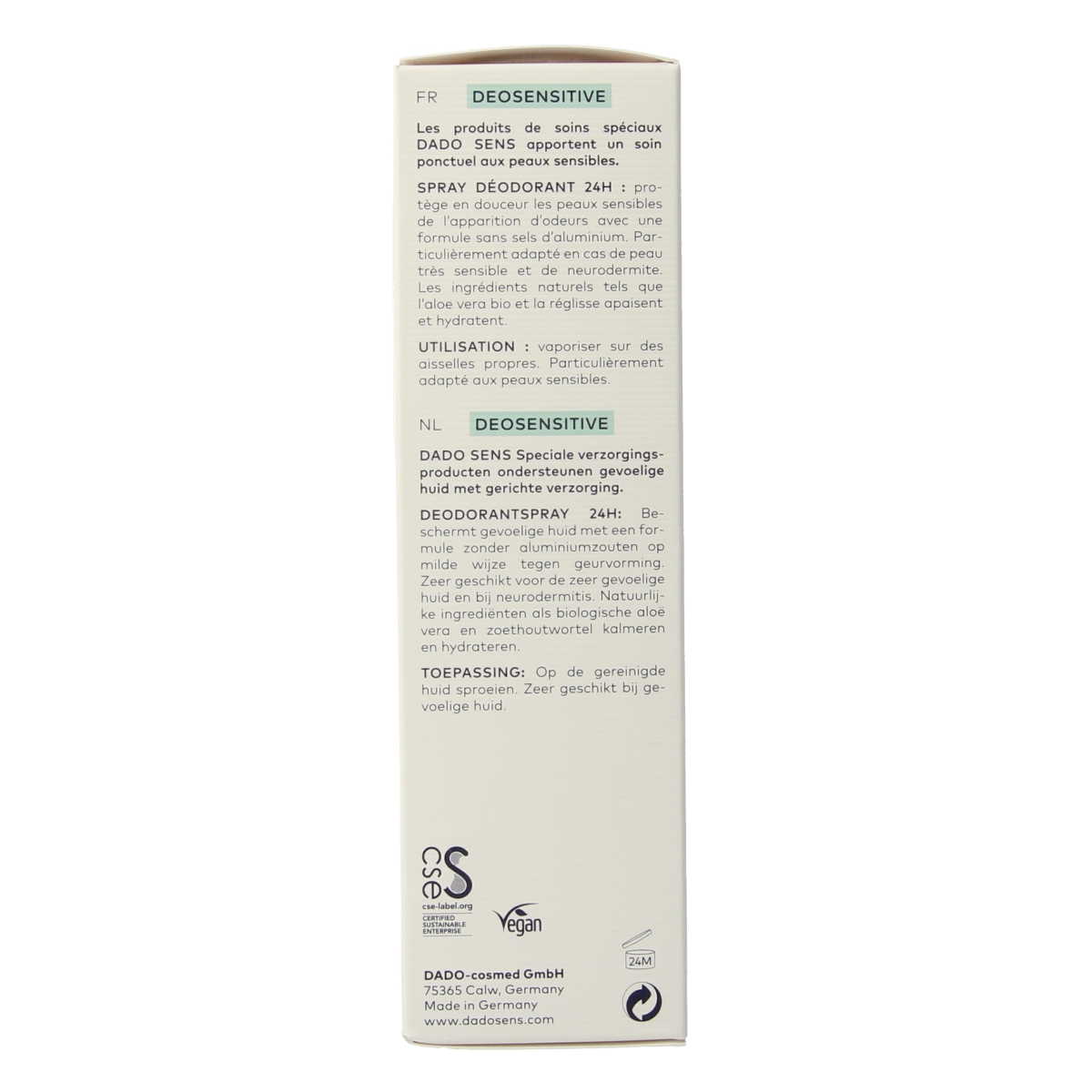 Dado Sens Deosensitive deodorant spray bio 75.00 Milliliter