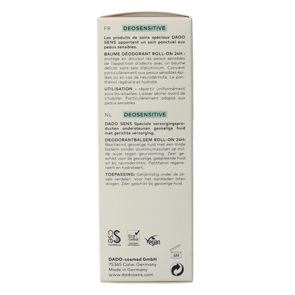 Dado Sens Deosensitive deodorant balm bio 50.00 Milliliter