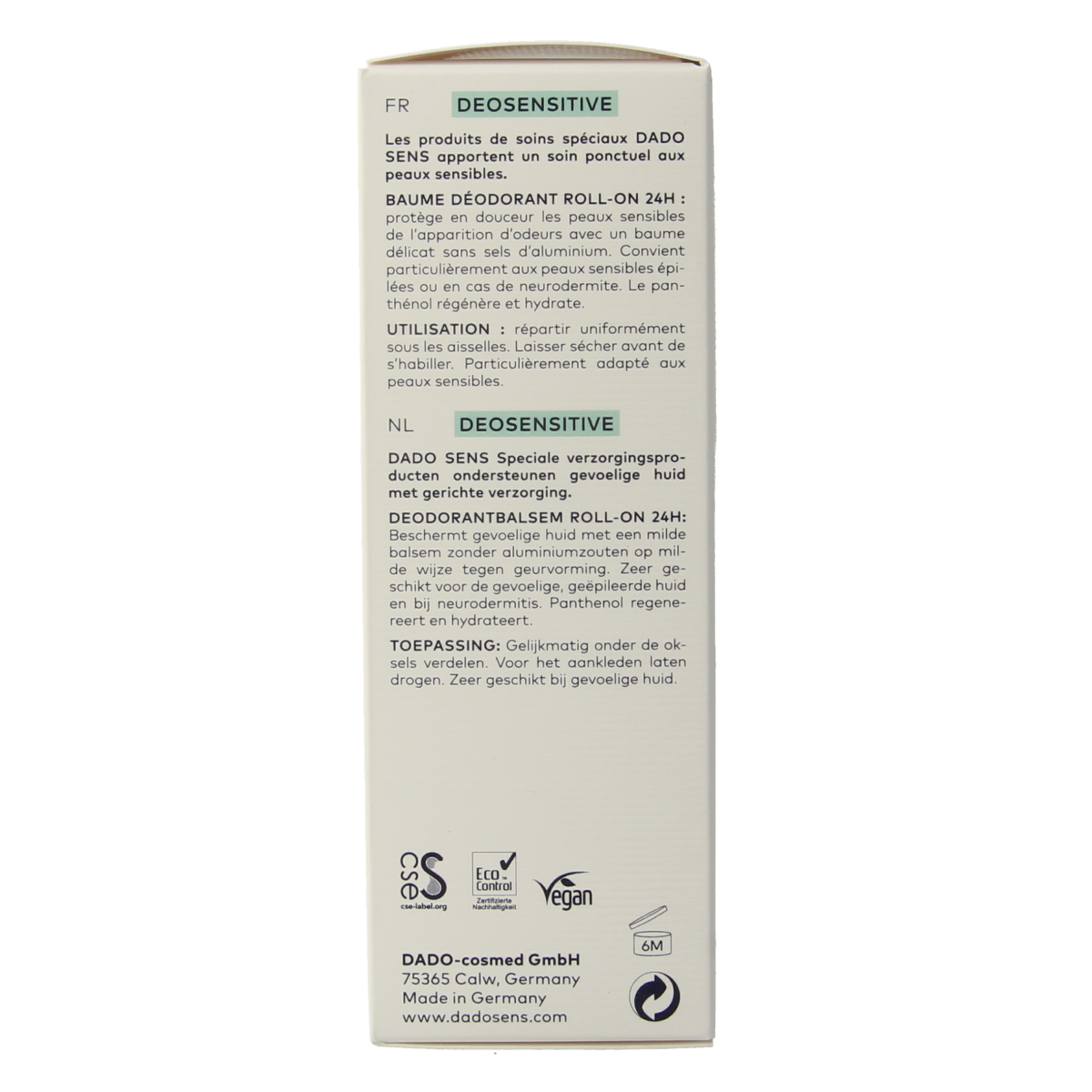 Dado Sens Deosensitive deodorant balm bio 50.00 Milliliter