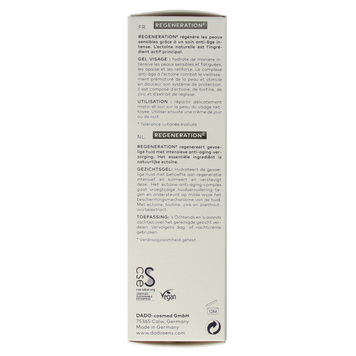 Dado Sens Regeneration E facial gel bio 15.00 Milliliter
