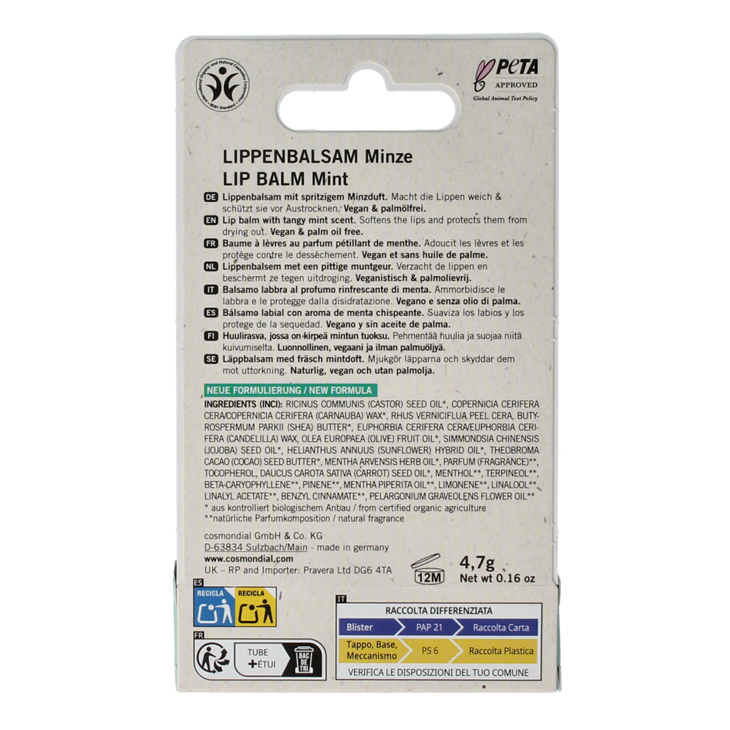 Benecos natural beauty Natural lipbalm mint 4.70 Gram