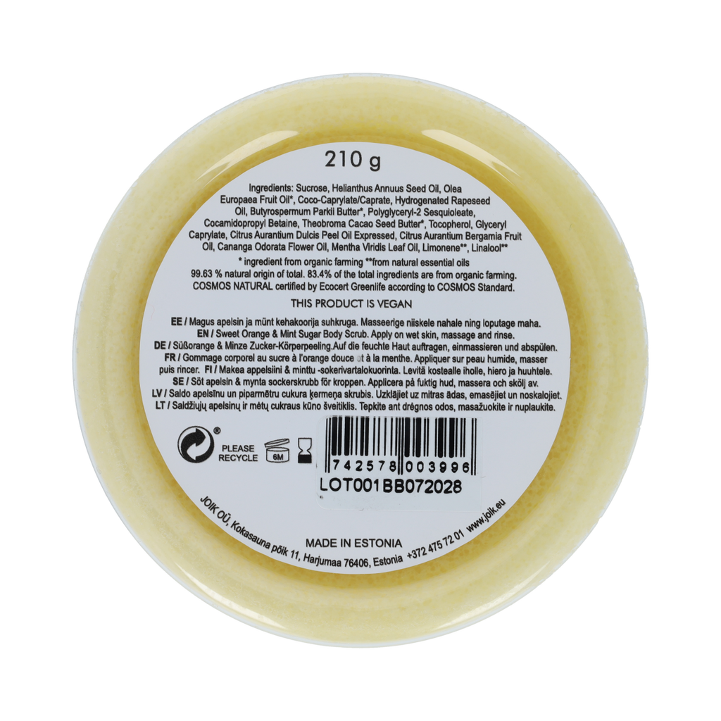 Joik Organics Sweet orange & mint sugar scrub vegan 210.00 Gram