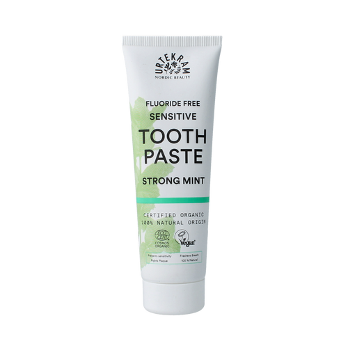 Urtekram Tandpasta sensitive strong mint fluoridevrij 75.00 Milliliter