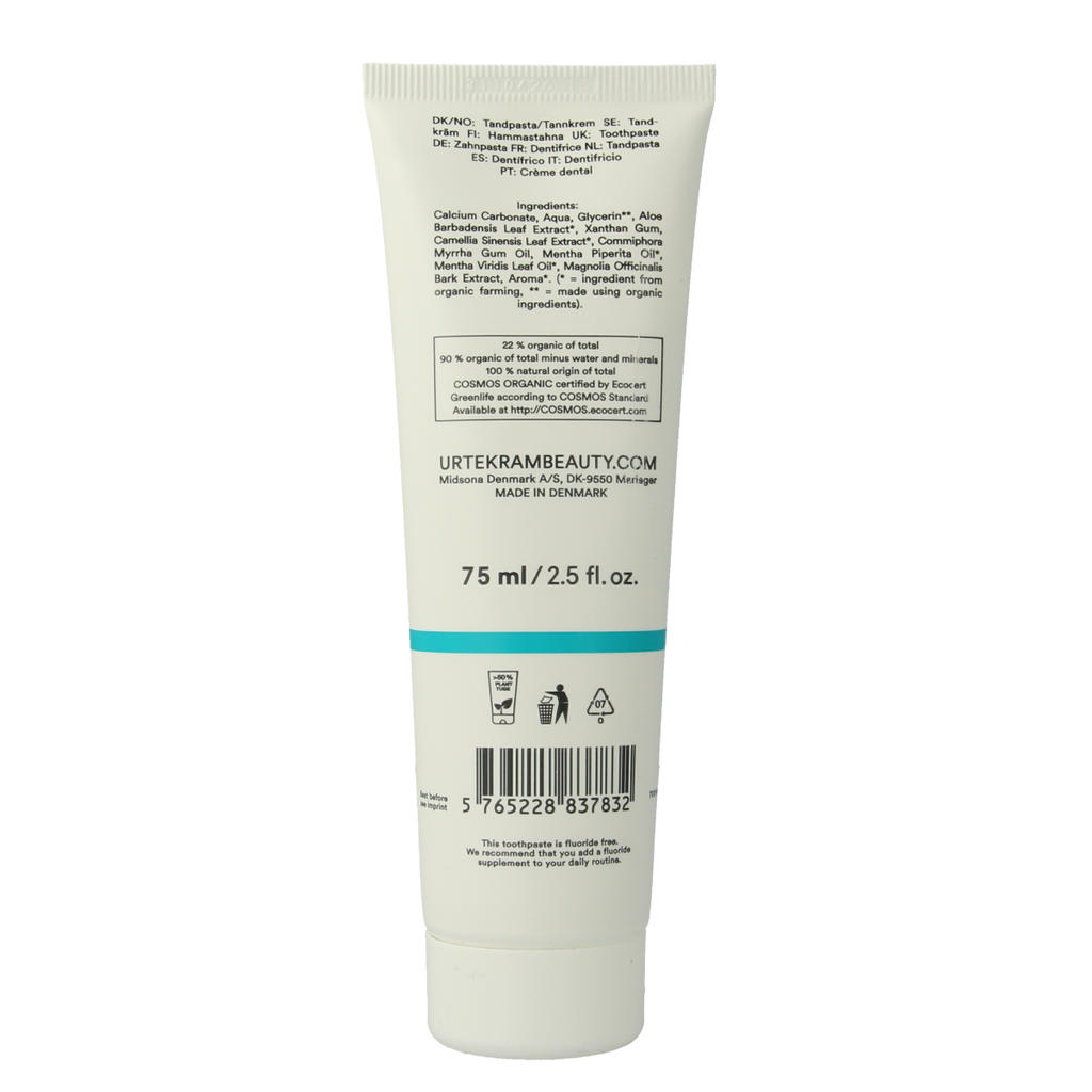 Urtekram Tandpasta munt/groene thee 75.00 Milliliter