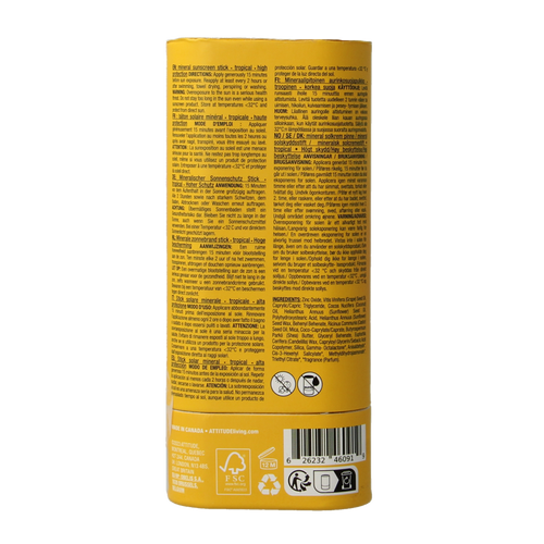 Attitude Sunly zonnebrandstick SPF30 tropisch 60.00 Gram