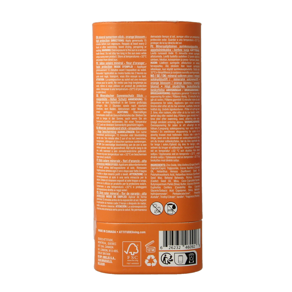 Attitude Sunly zonnebrandstick SPF30 oranjebloesem 60.00 Gram