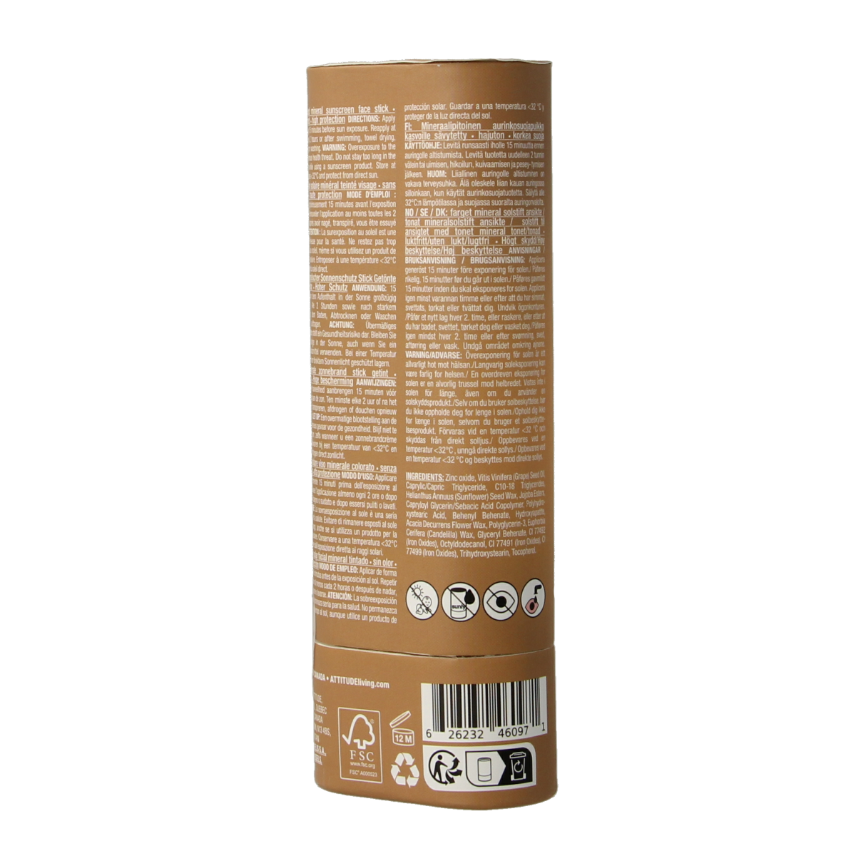 Attitude Sunly gezichtszonnebrandstick getint SPF30 20.00 Gram