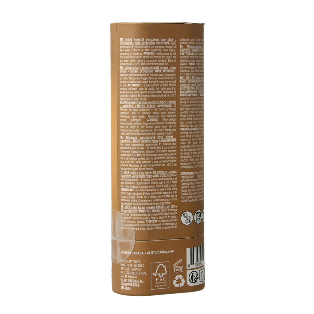 Attitude Sunly gezichtszonnebrandstick getint SPF30 20.00 Gram