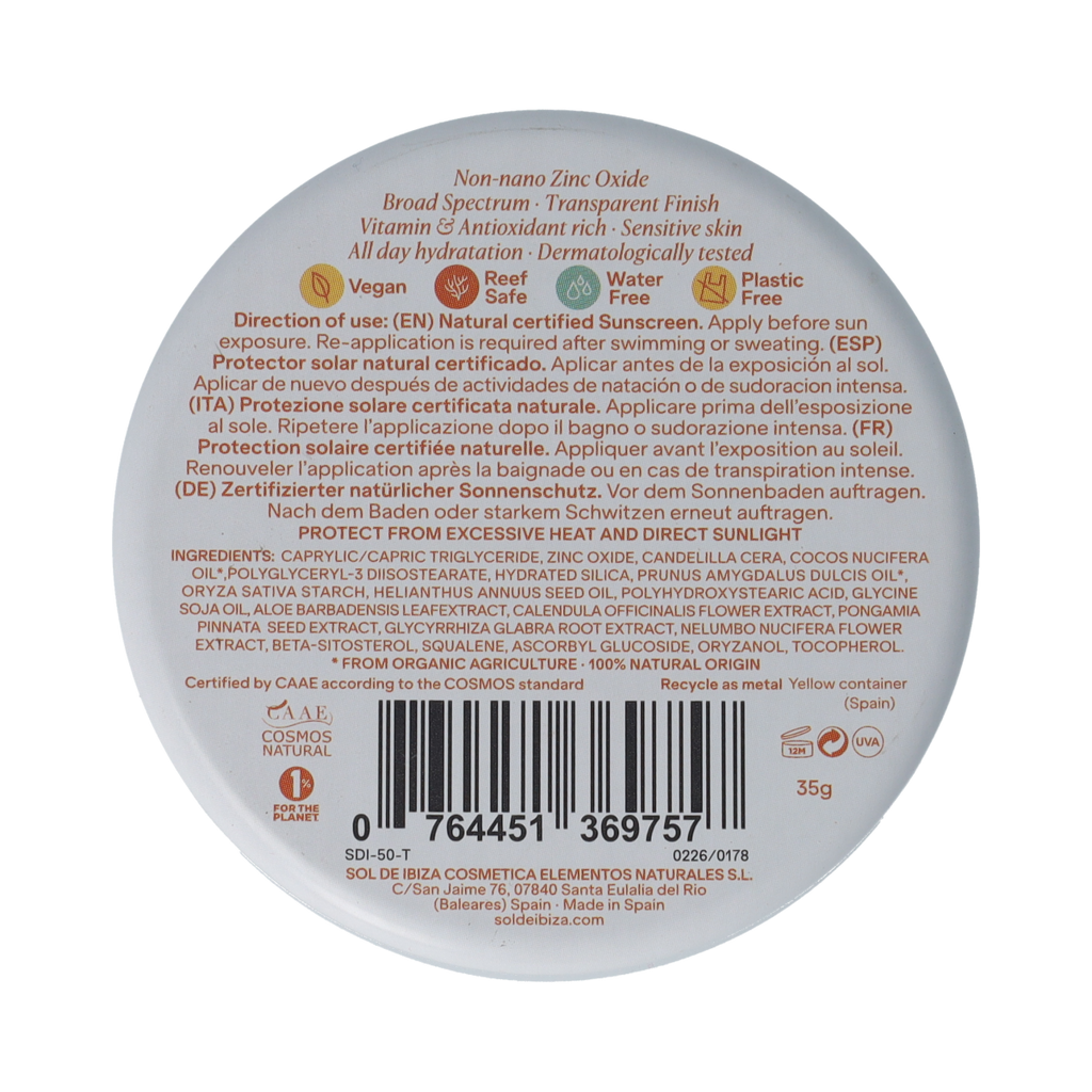 Sol De Ibiza Zonnebrandcrème voor gezicht & nek SPF50 35.00 Gram