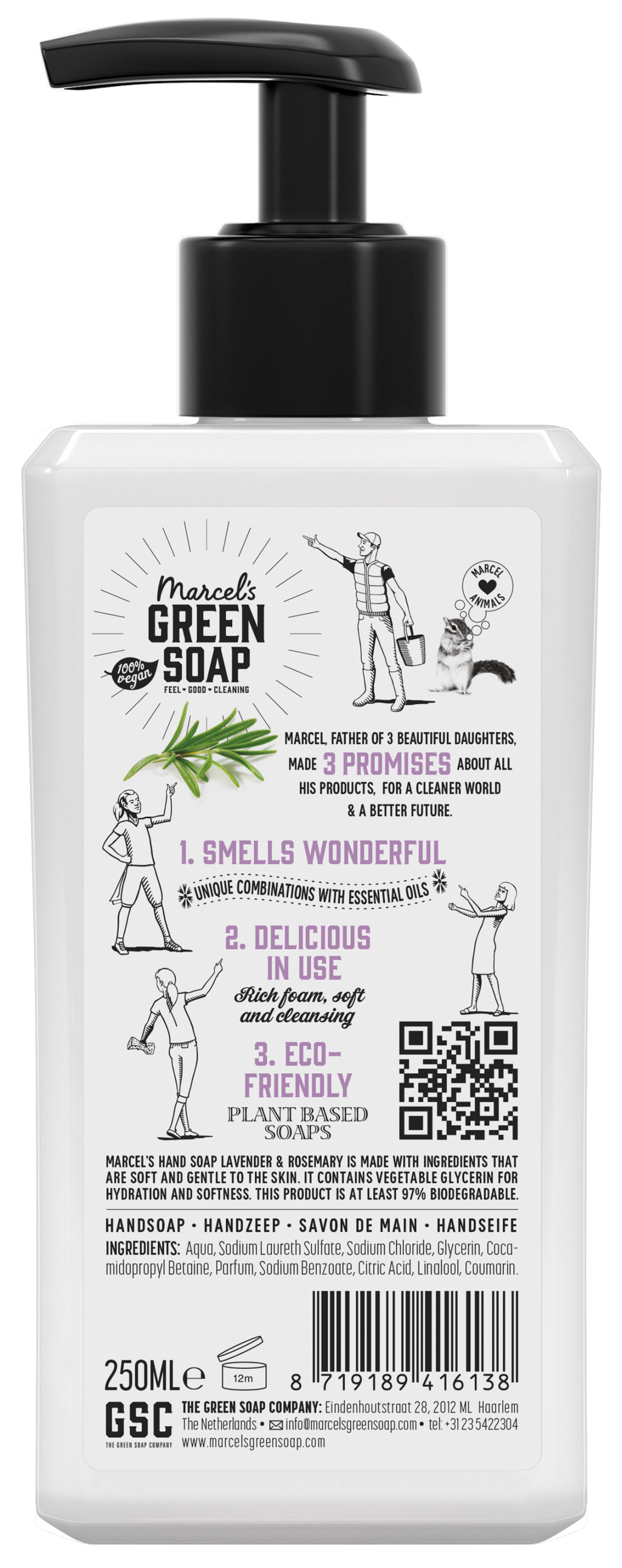 Marcel's Green Soap Handzeep lavendel & rozemarijn 250.00 Milliliter