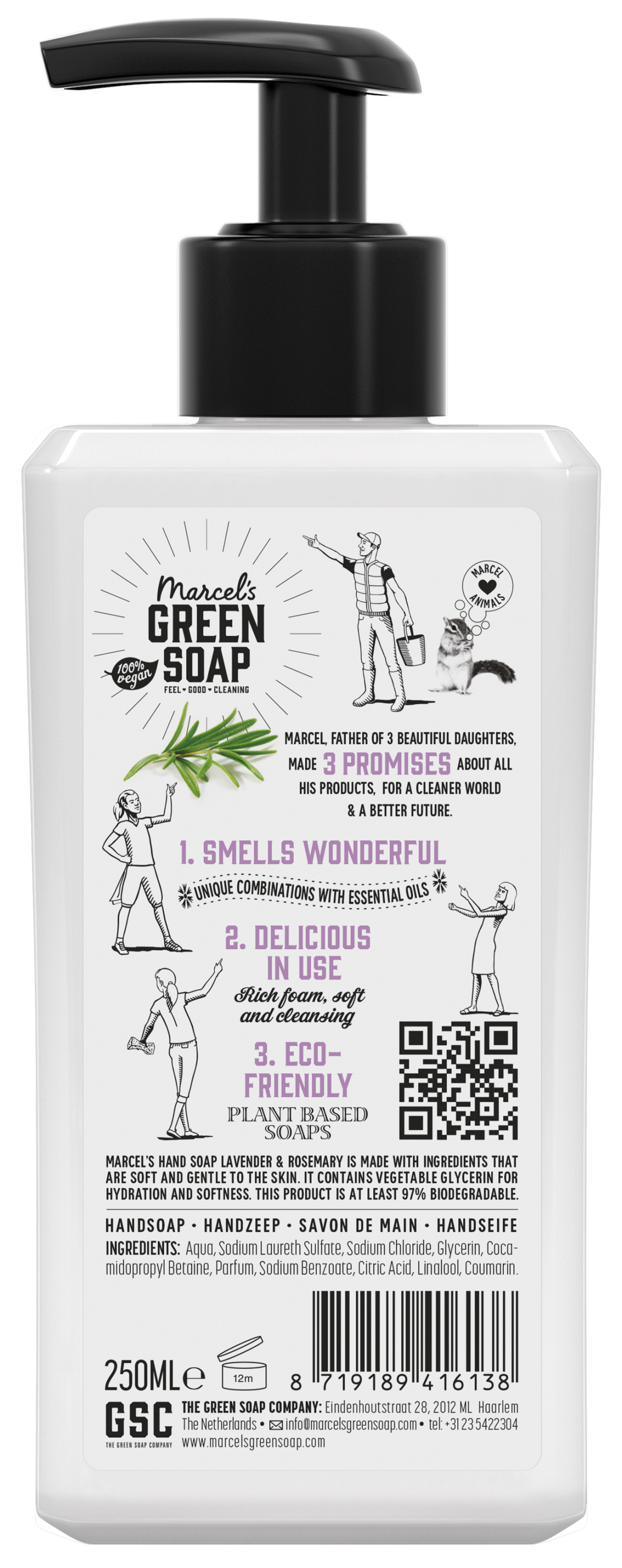 Marcel's Green Soap Handzeep lavendel & rozemarijn 250.00 Milliliter