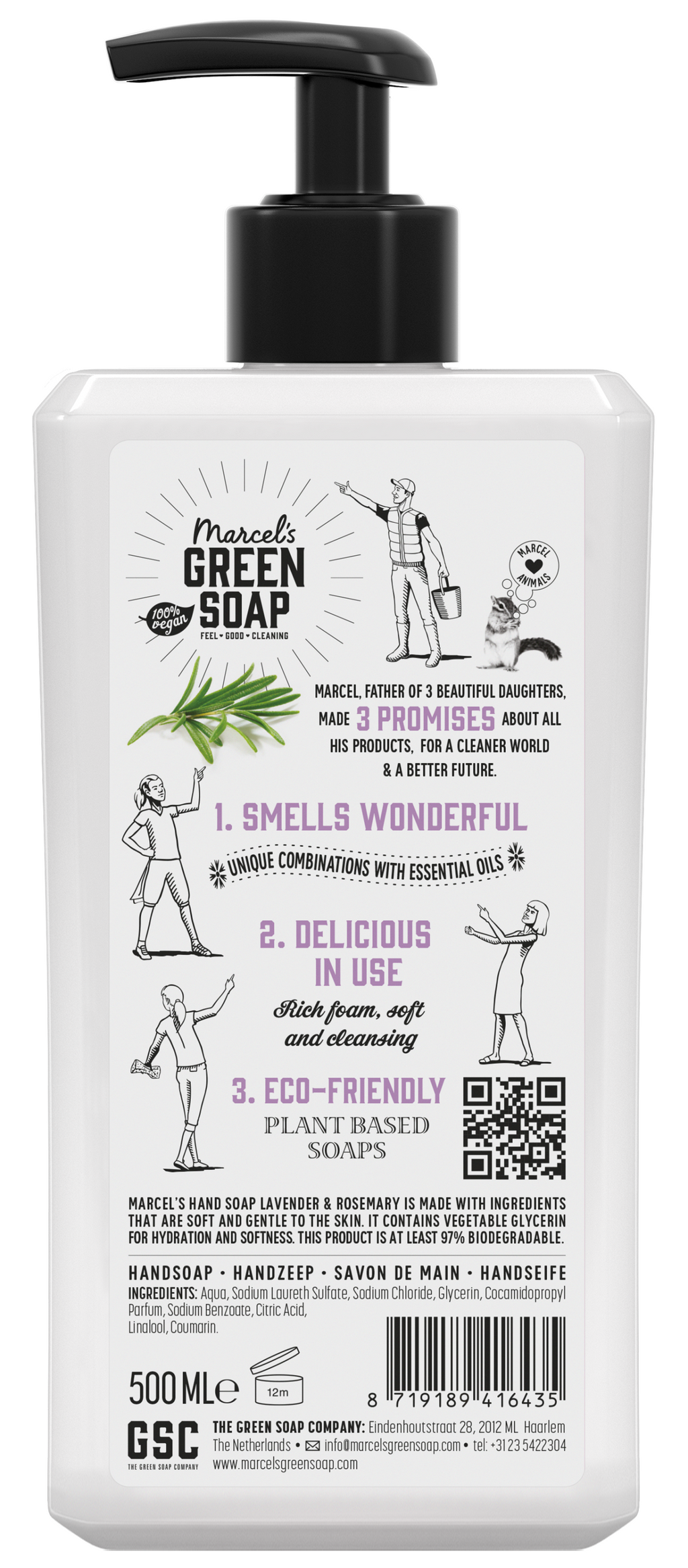 Marcel's Green Soap Handzeep lavendel & rozemarijn 500.00 Milliliter