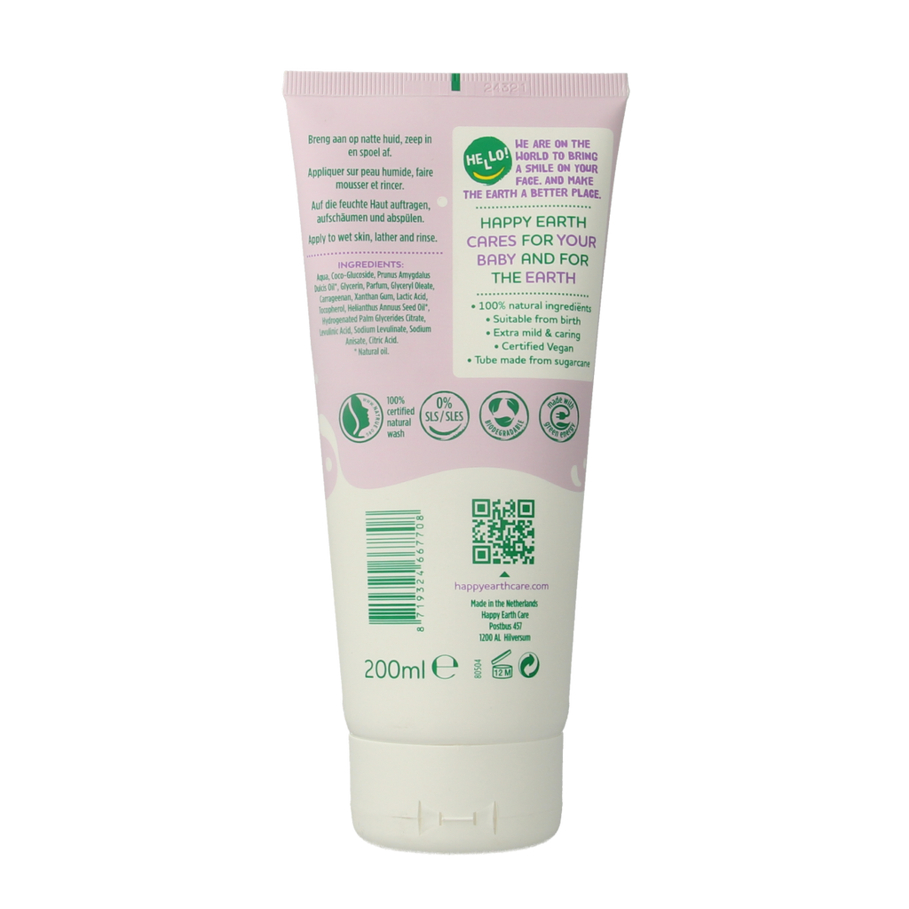 Happy Earth Wasgel creme olie baby & kids 200.00 Milliliter