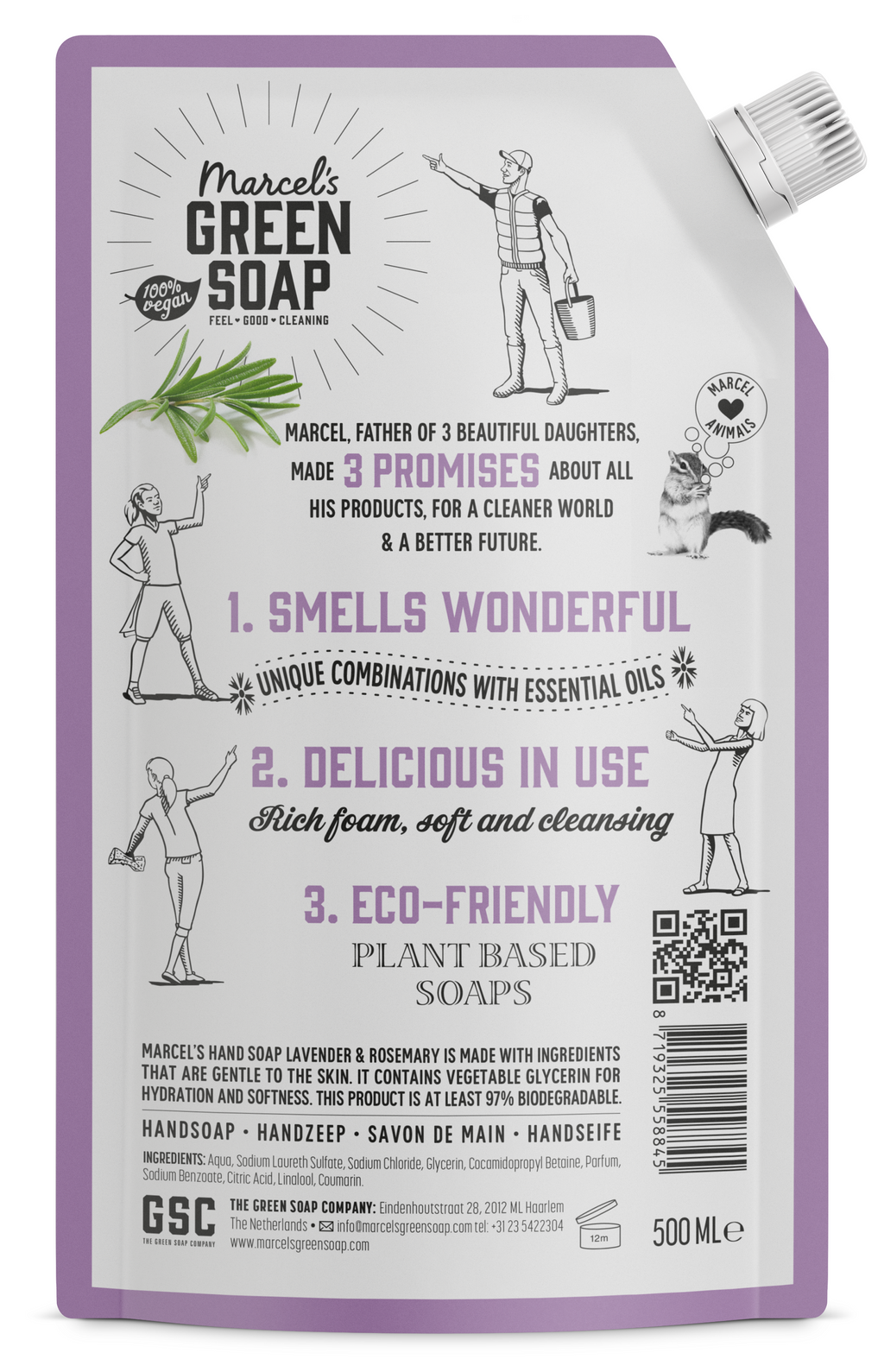 Marcel's Green Soap Handzeep lavendel & rozemarijn navul 500.00 Milliliter