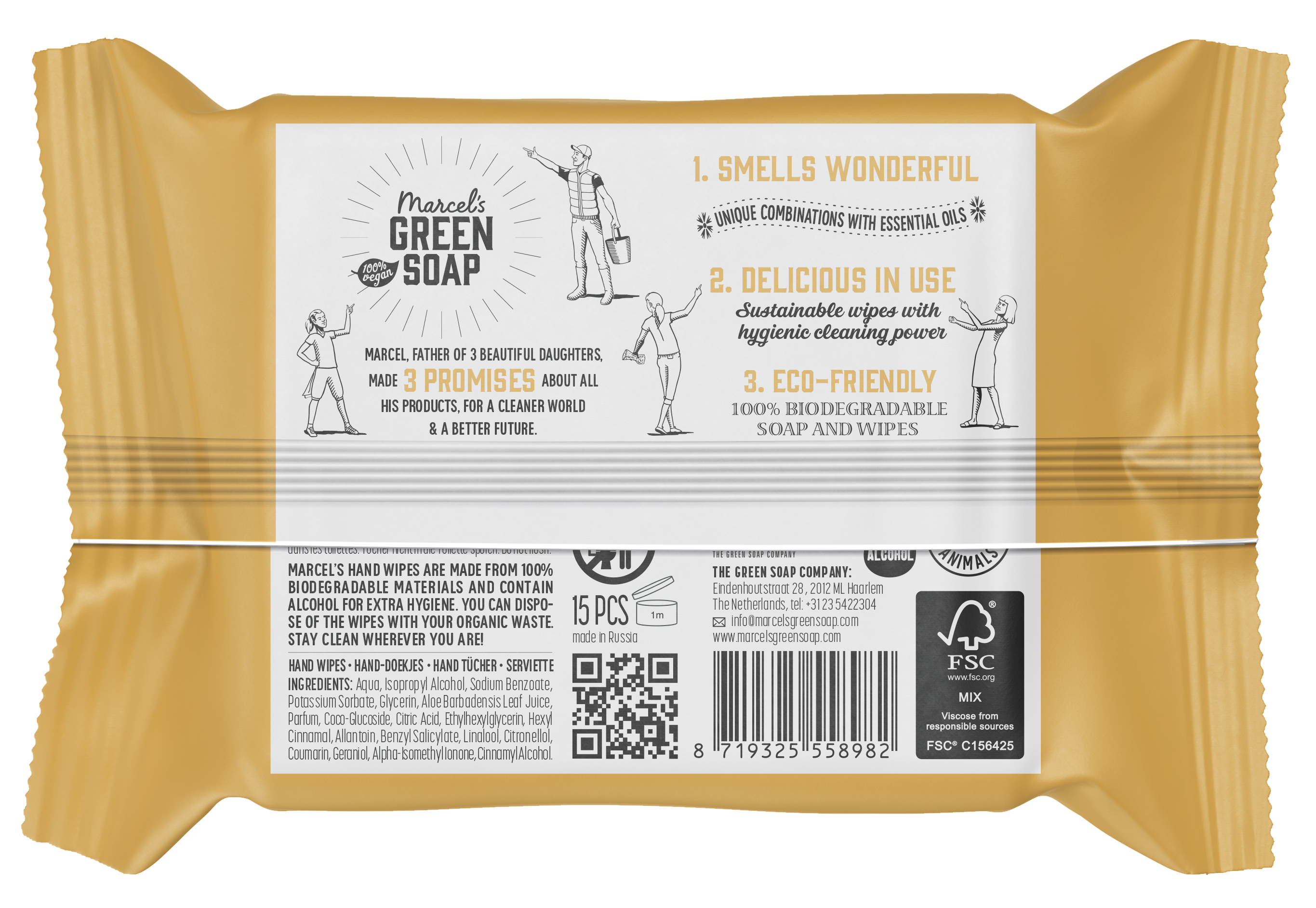Marcel's Green Soap Hand wipes vanilla & cherry blossom bio 15.00 Stuks