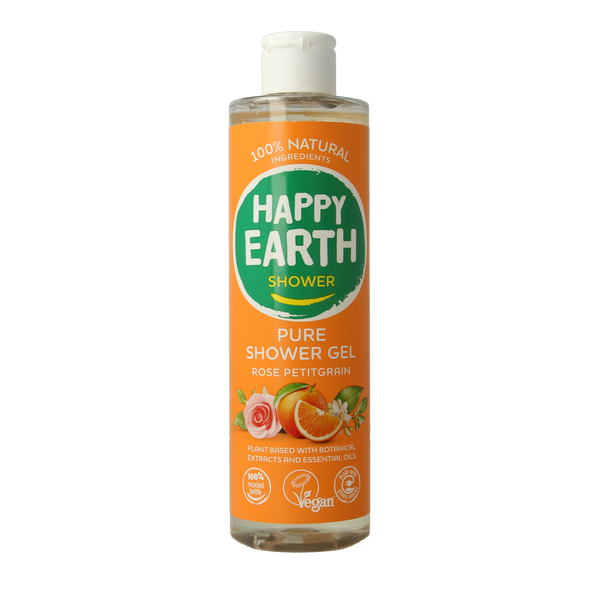 Happy Earth Pure showergel rose petitgrain 300.00 Milliliter