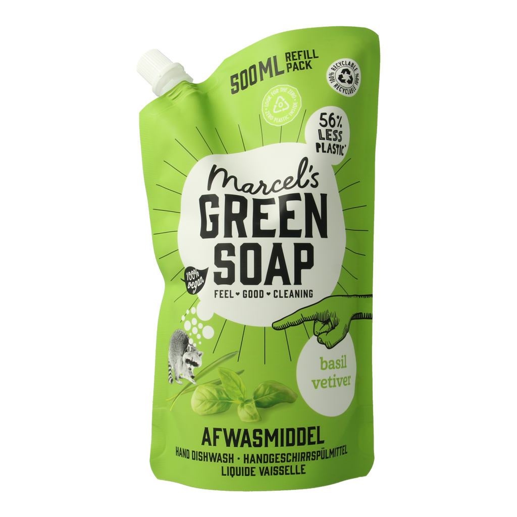 Marcel's Green Soap Afwasmiddel basilicum & vertivert gras navulling 500.00 Milliliter