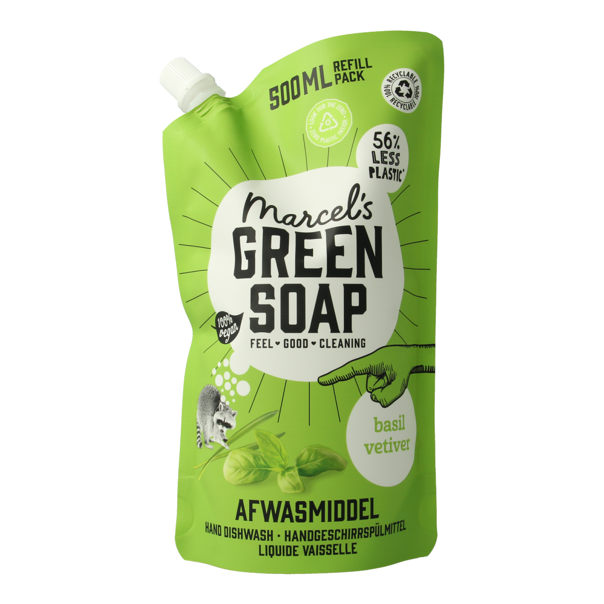 Marcel's Green Soap Afwasmiddel basilicum & vertivert gras navulling 500.00 Milliliter