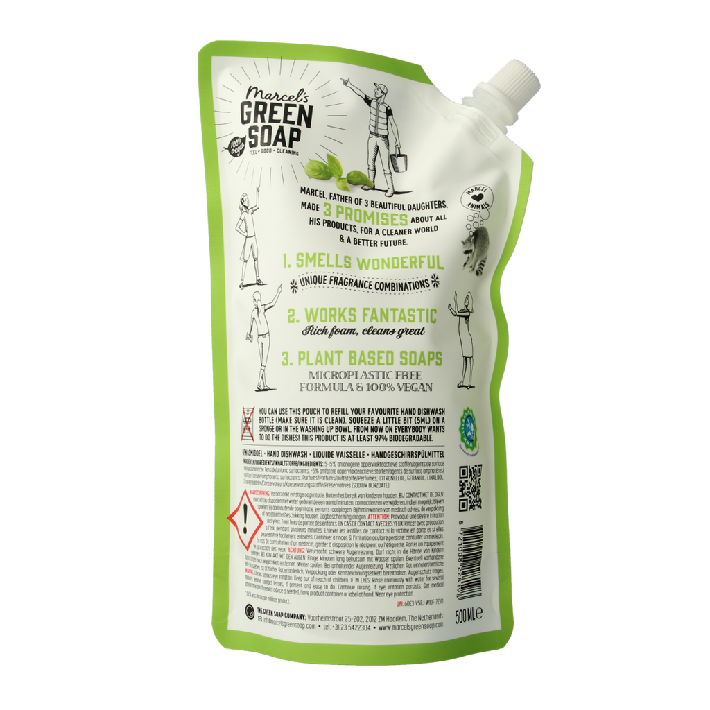 Marcel's Green Soap Afwasmiddel basilicum & vertivert gras navulling 500.00 Milliliter