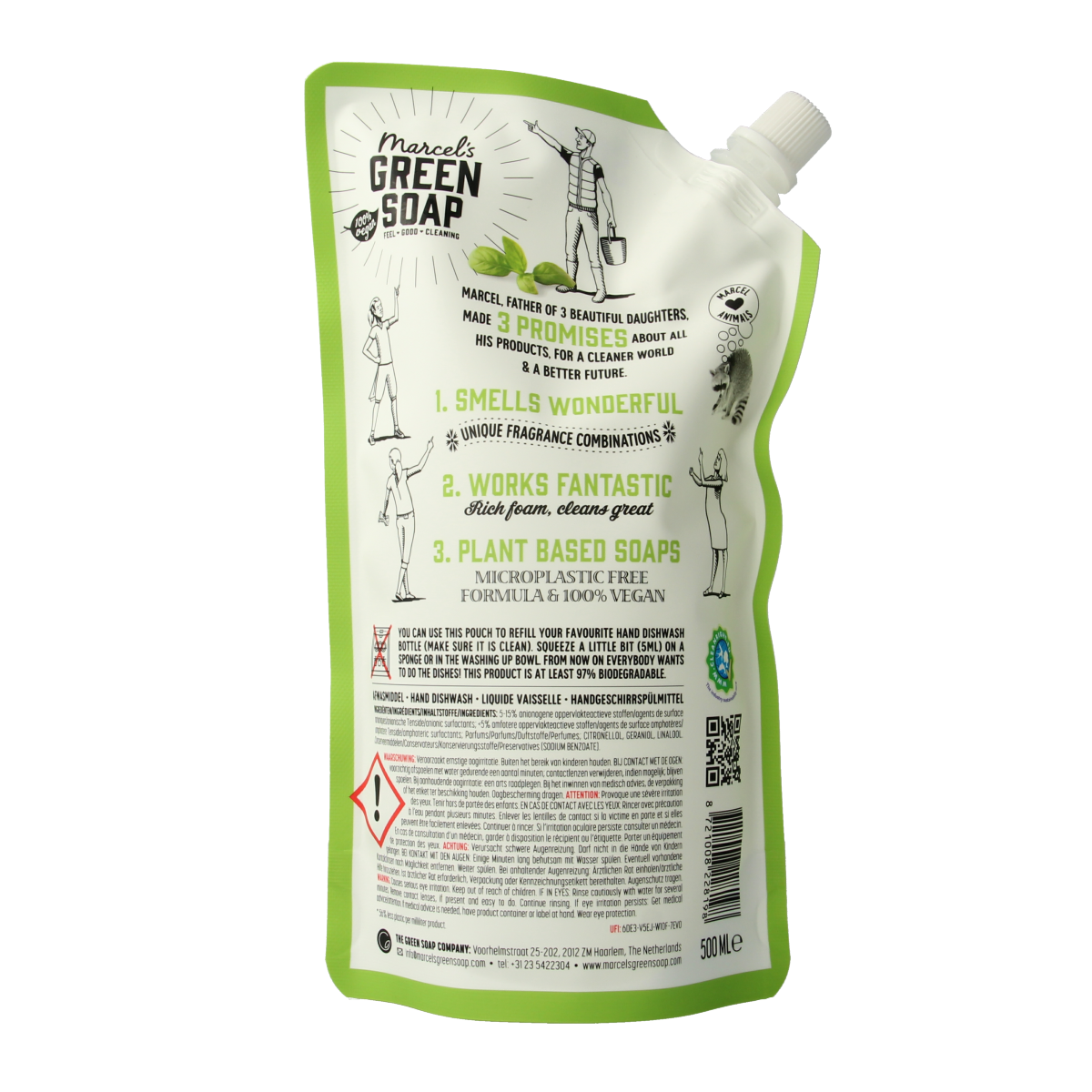 Marcel's Green Soap Afwasmiddel basilicum & vertivert gras navulling 500.00 Milliliter