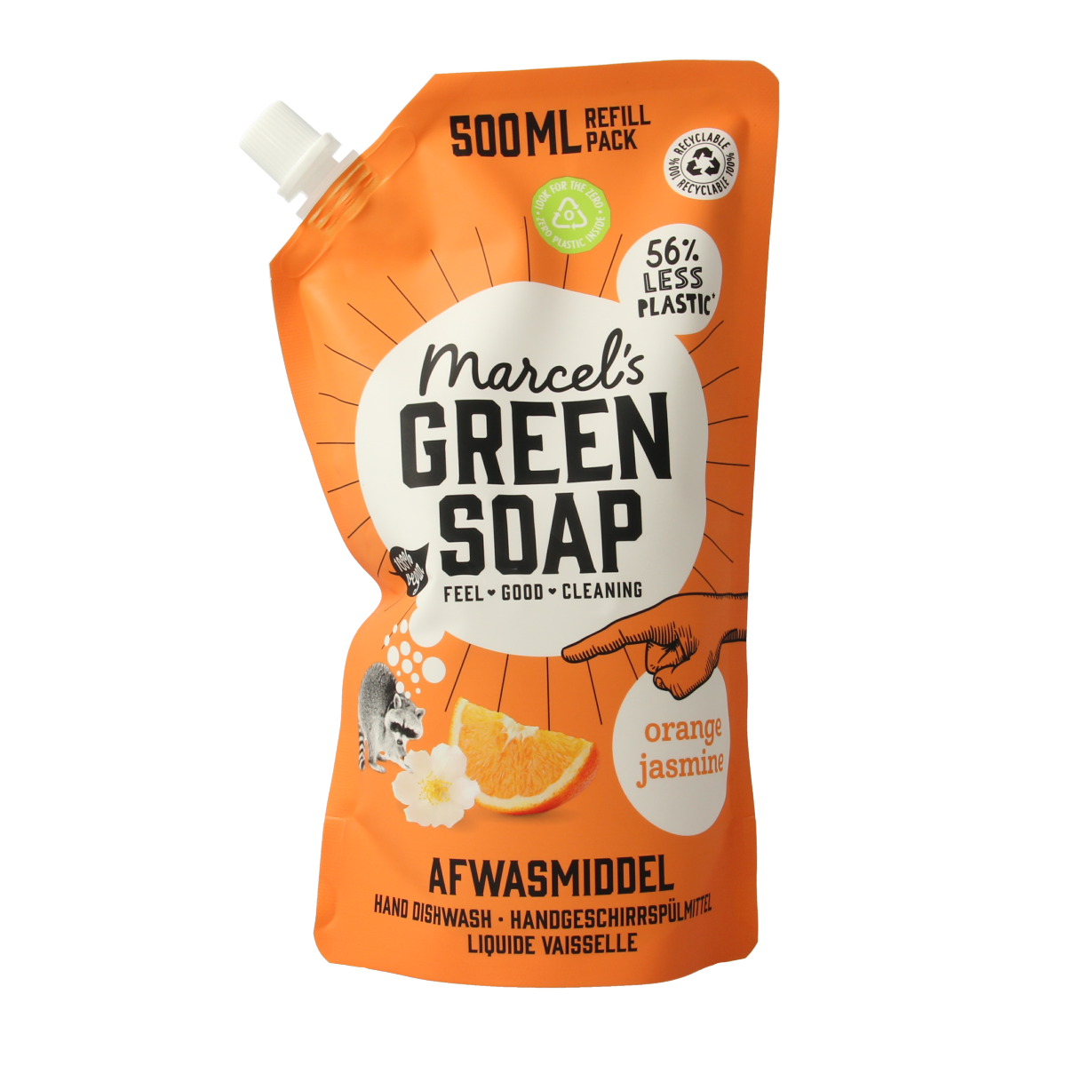 Marcel's Green Soap Afwasmiddel sinaasappel & jasmijn navulling 500.00 Milliliter