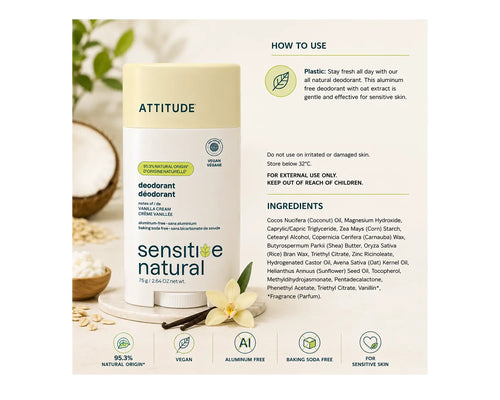 Attitude Deodorant baking soda free vanilla cream super leaves 75.00 Gram extra image