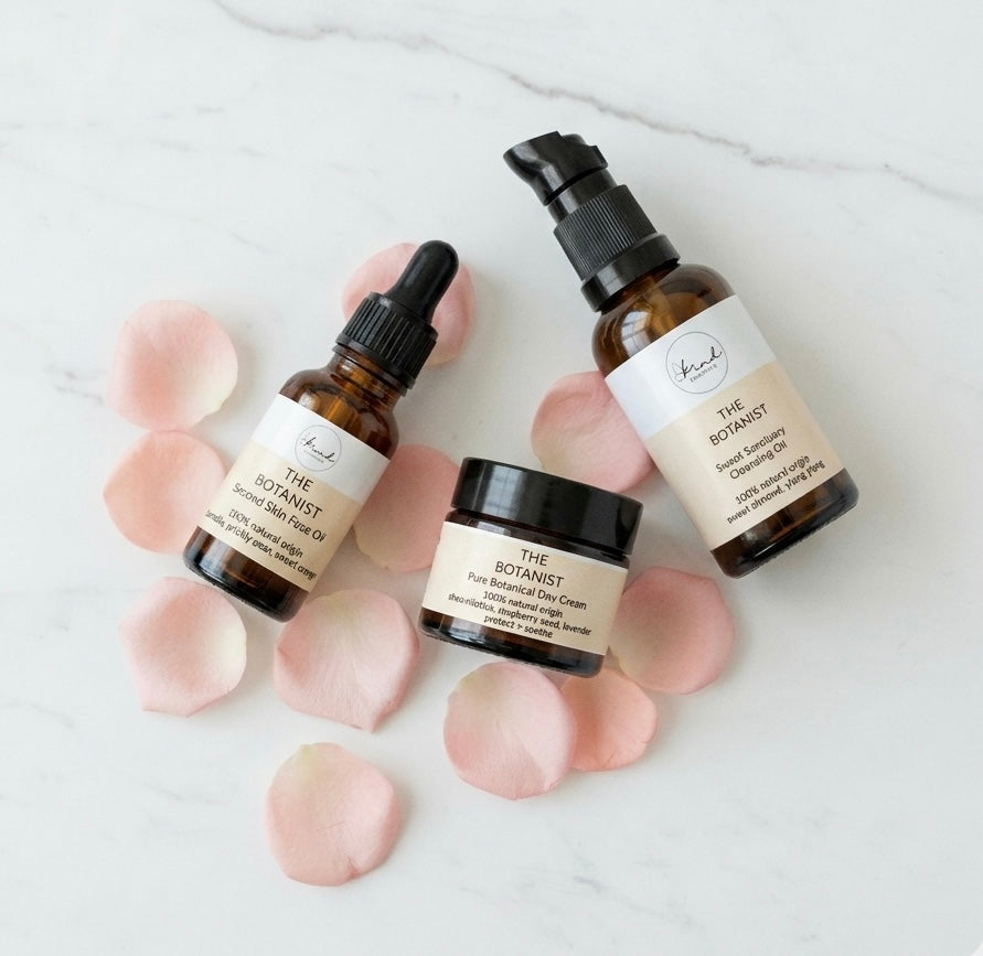 Kind Essentials The Botanist Mini-Discovery Set on a marble top