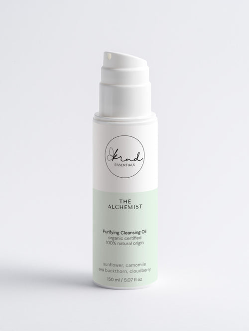 Kind Essentials The Alchemist Purifying Cleansing Oil on a marble top
