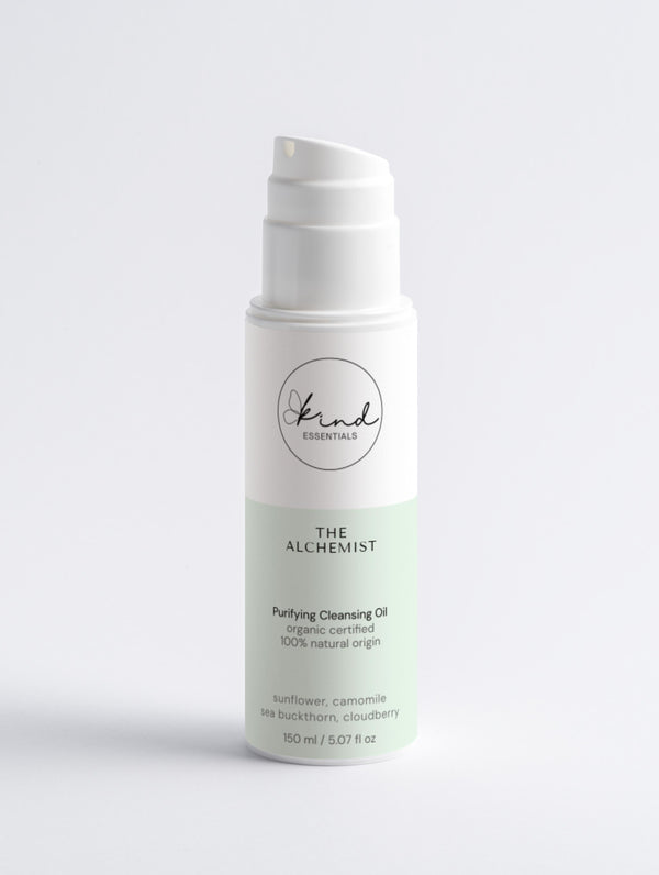 Kind Essentials The Alchemist Purifying Cleansing Oil on a marble top