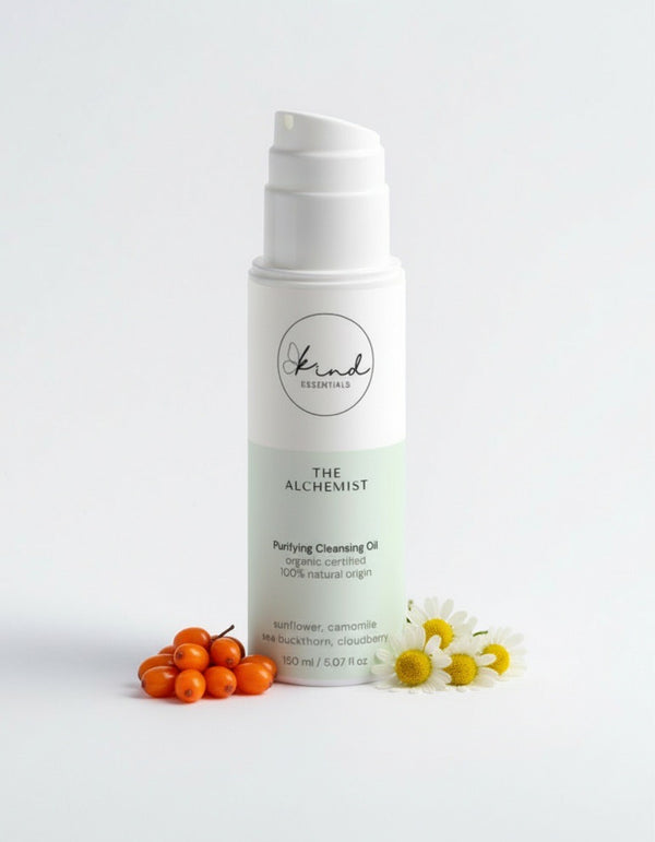 Kind Essentials The Alchemist Purifying Cleansing Oil on a marble top