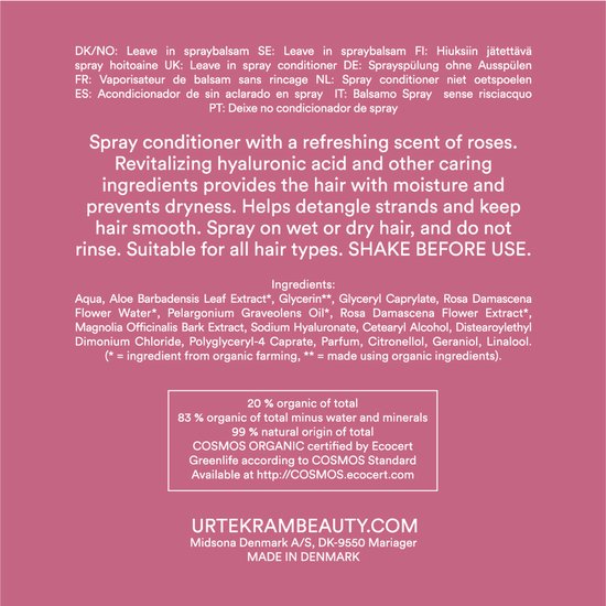 Urtekram Rozen spray conditioner 250.00 Milliliter extra image